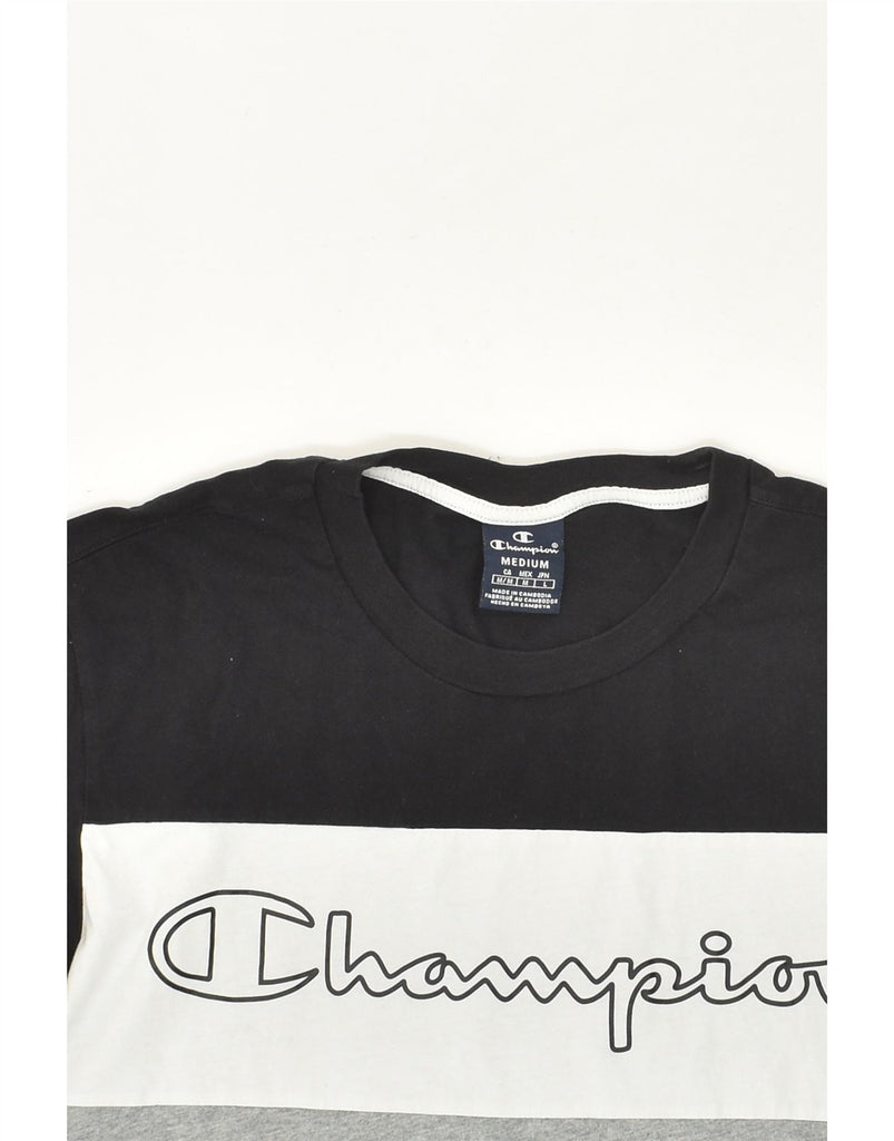 CHAMPION Mens Graphic T-Shirt Top Medium Black Colourblock Cotton | Vintage Champion | Thrift | Second-Hand Champion | Used Clothing | Messina Hembry 