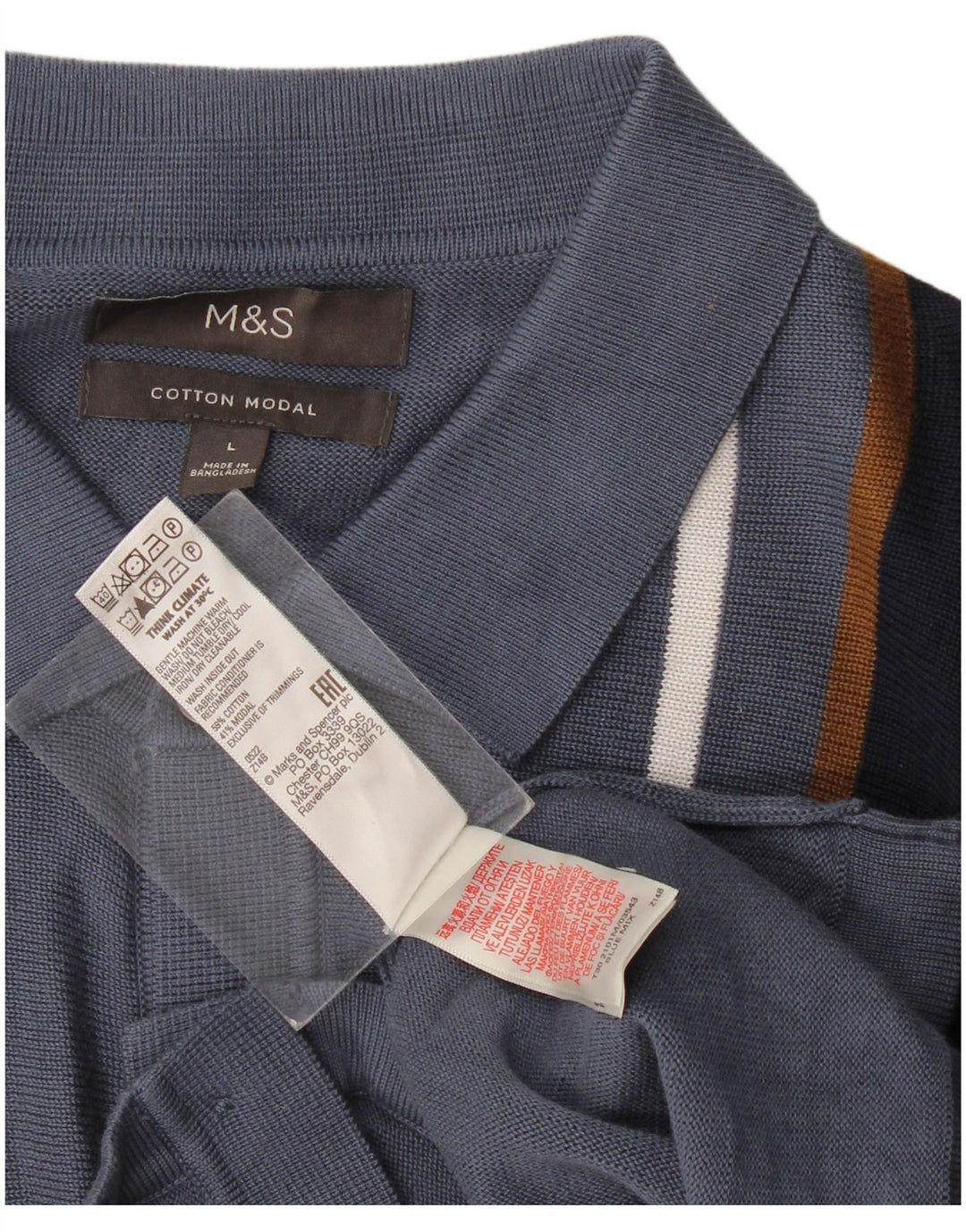Marks & Spencer Mens Cardigan Sweater Large Blue Striped Cotton