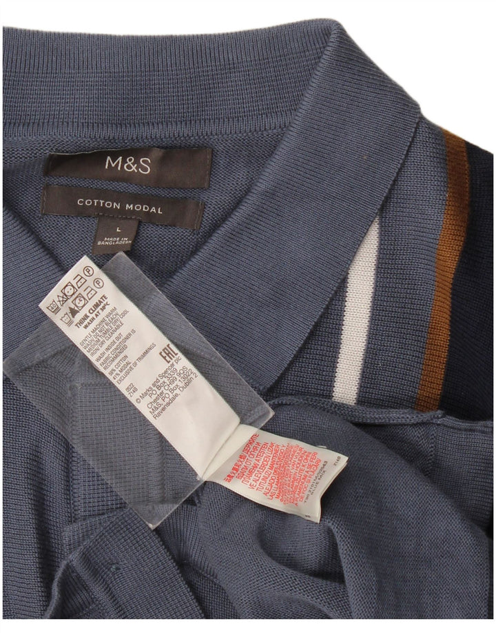 Marks & Spencer Mens Cardigan Sweater Large Blue Striped Cotton
