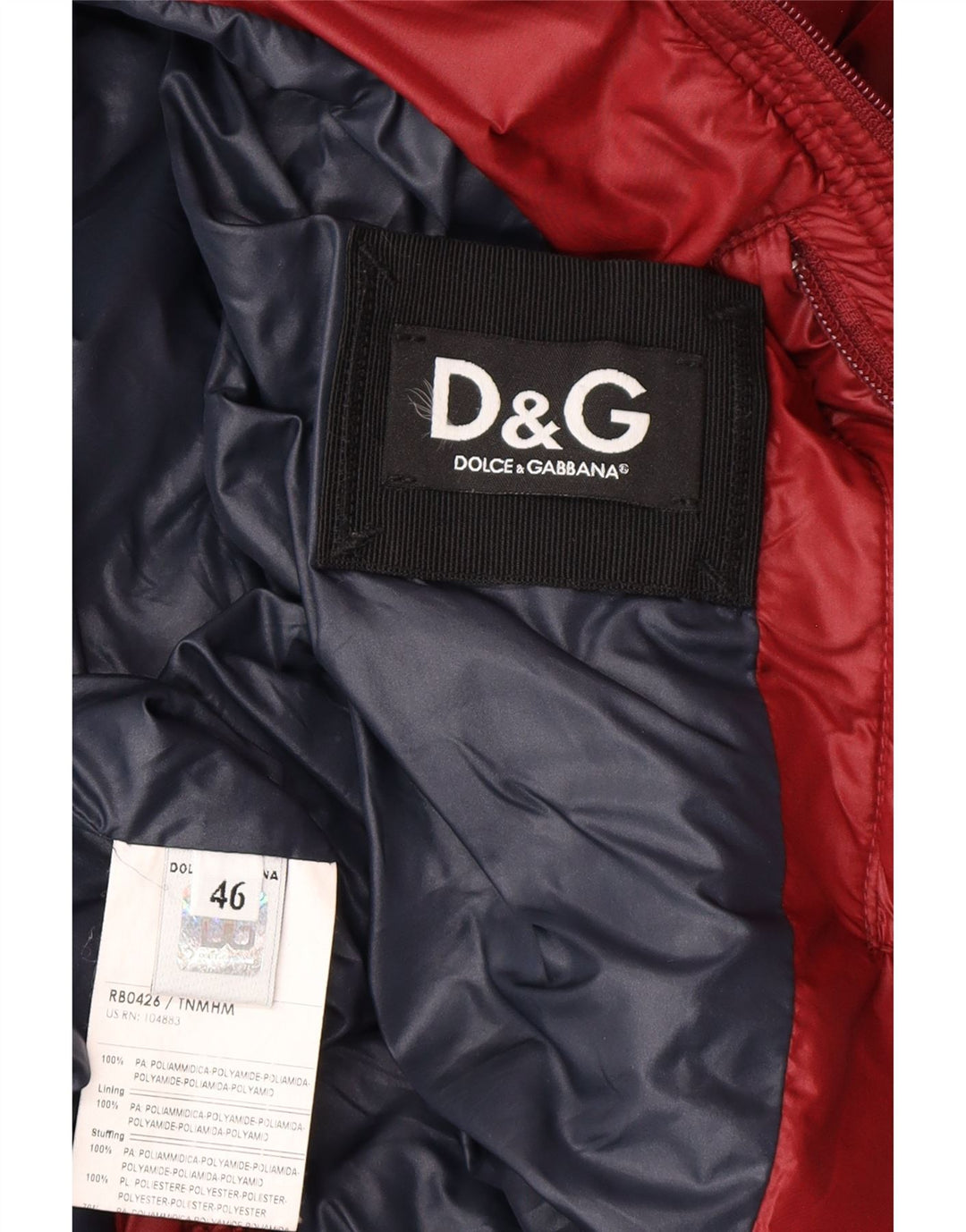 Dolce & Gabbana Mens Hooded Padded Jacket IT 46 Small Burgundy Colourblock