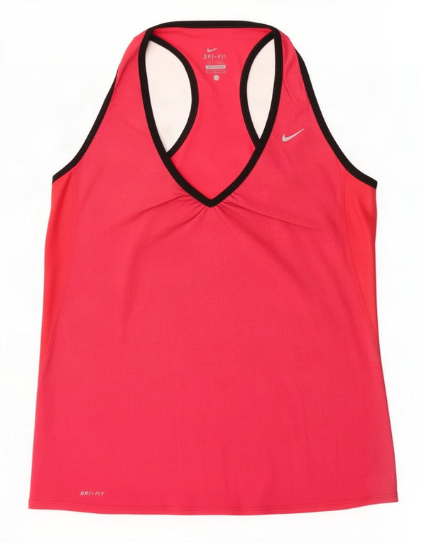 Nike Womens Dri Fit Vest Top UK 14 Large Pink Colourblock