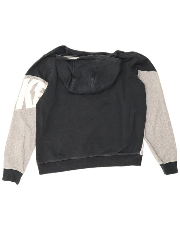 Nike Mens Graphic Hoodie Jumper Large Black Colourblock Cotton