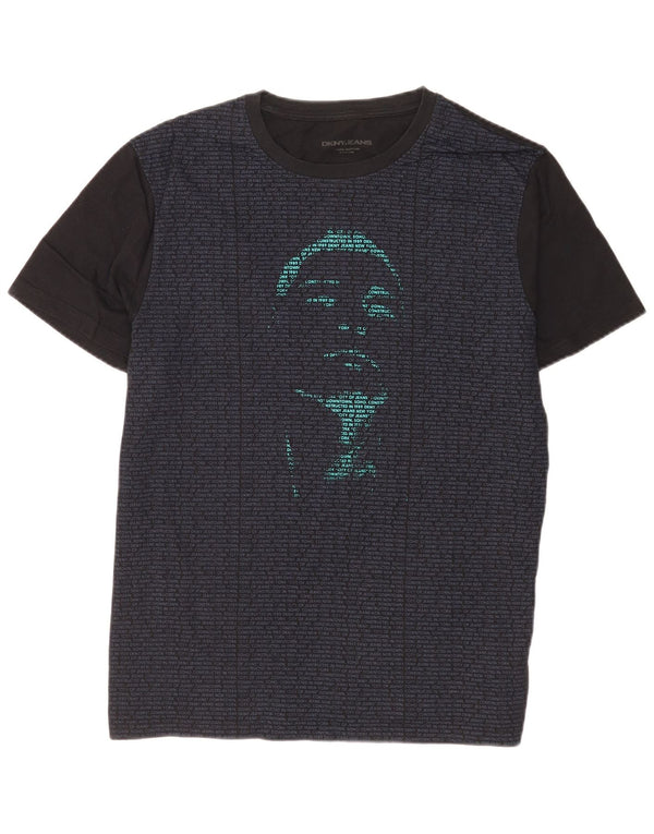 Dkny Mens Graphic T-Shirt Top XL Black Colourblock Cotton
