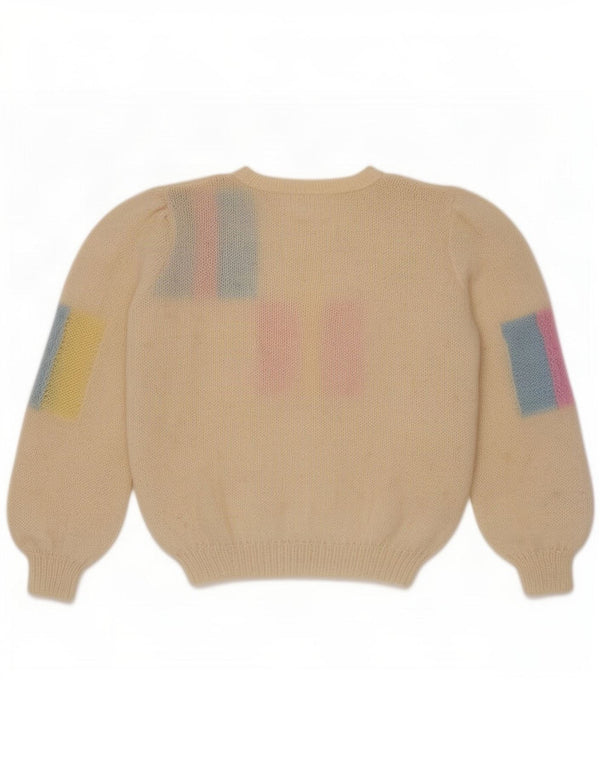 Vintage Womens Crew Neck Jumper Sweater UK 16 Large Beige Colourblock