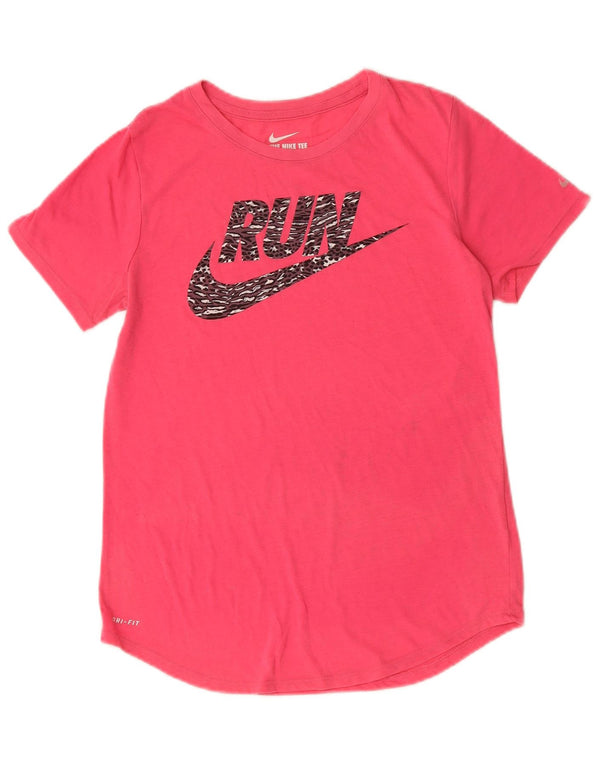 Nike Womens Dri Fit Graphic T-Shirt Top UK 12 Medium Pink