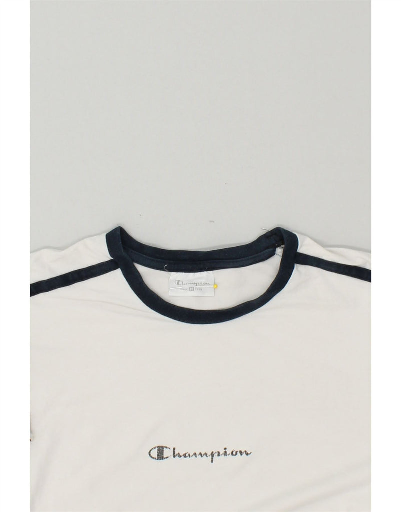 CHAMPION Womens Graphic T-Shirt Top UK 14 Medium White Colourblock Cotton | Vintage Champion | Thrift | Second-Hand Champion | Used Clothing | Messina Hembry 