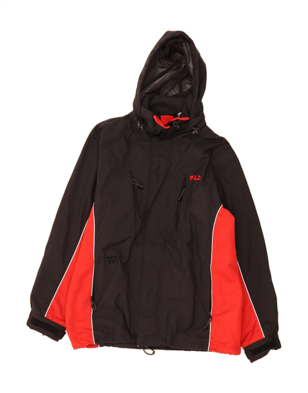 FILA Mens Hooded Windbreaker Jacket IT 50 Large Black Colourblock Vintage Fila and Second-Hand Fila from Messina Hembry 