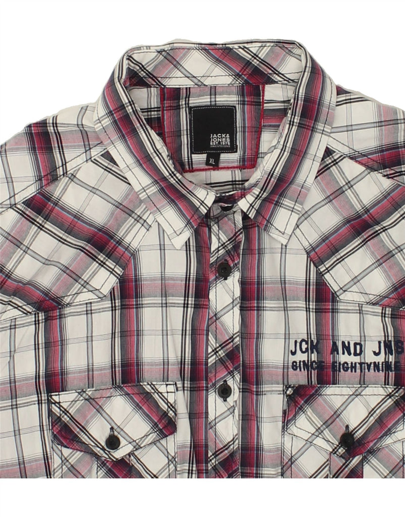 JACK & JONES Mens Graphic Slim Shirt XL Burgundy Check Cotton | Vintage Jack & Jones | Thrift | Second-Hand Jack & Jones | Used Clothing | Messina Hembry 