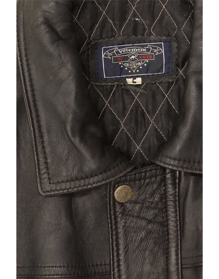 Vintage Mens Leather Coat UK 40 Large Black