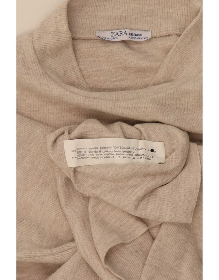 Zara Womens Trafaluc Crop T-Shirt Top UK 14 Medium Beige Polyester