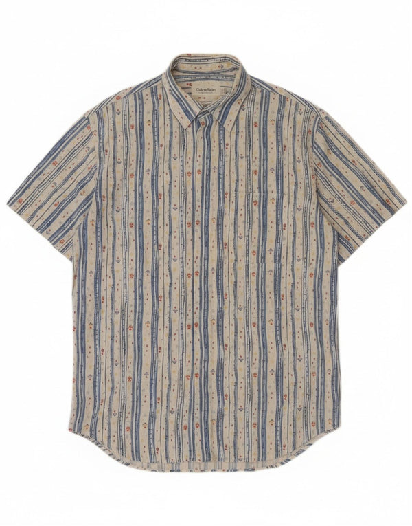 Calvin Klein Mens Short Sleeve Shirt Medium White Striped Cotton