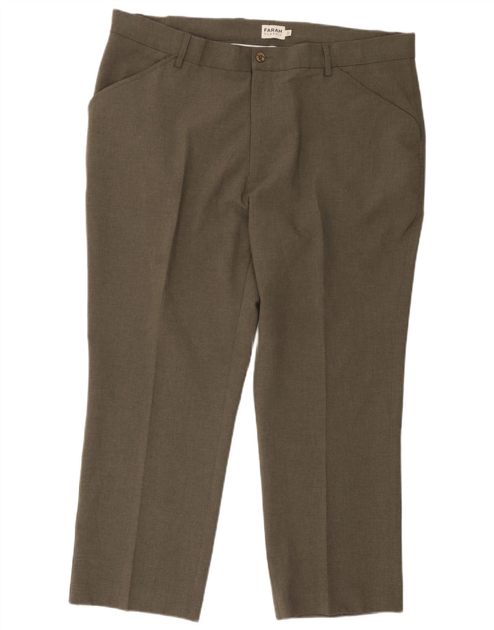 Farah Mens Tapered Casual Trousers W42 L27 Khaki Polyester