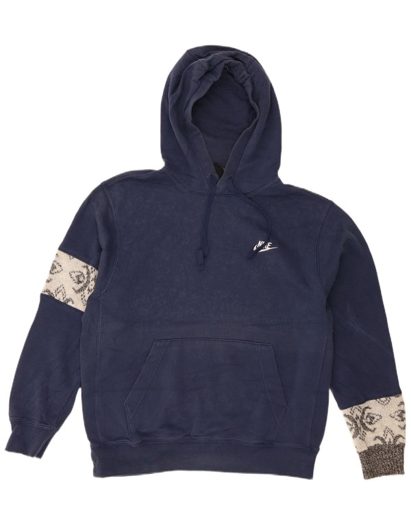 Nike Mens Hoodie Jumper Medium Navy Blue Fair Isle Cotton