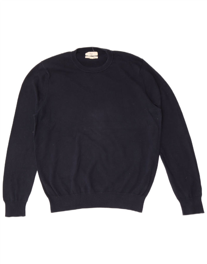 Marks & Spencer Mens Crew Neck Jumper Sweater Large Navy Blue Cotton
