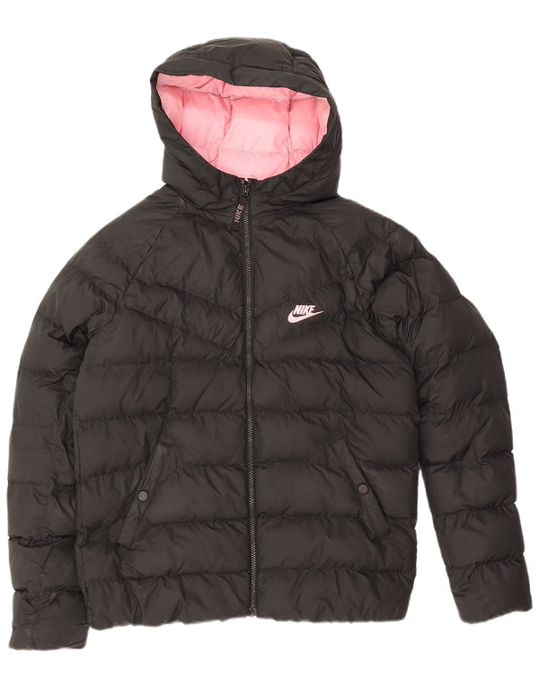 Nike Girls Hooded Padded Jacket 13-14 Years XL Black Polyester