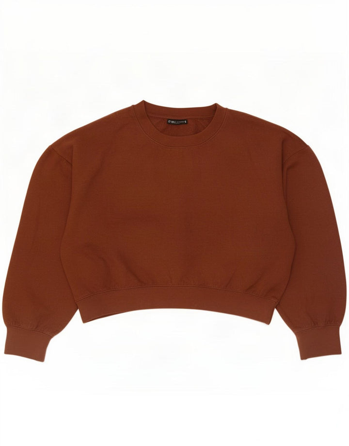 Zara Womens Crop Oversized Sweatshirt Jumper UK 14 Medium Brown Polyester