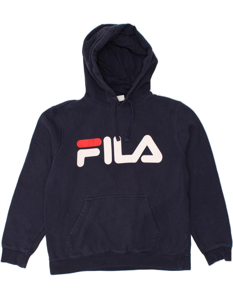 FILA Mens Graphic Hoodie Jumper Small Navy Blue Cotton | Vintage Fila | Thrift | Second-Hand Fila | Used Clothing | Messina Hembry 