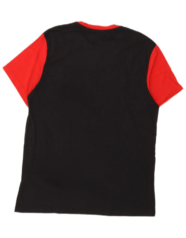 Guess Mens Graphic T-Shirt Top Large Black Colourblock Cotton