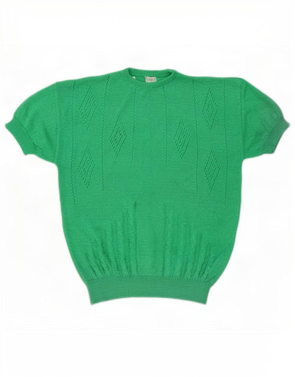 Capriccio Womens Crew Neck Jumper Sweater UK 14 Medium Green Argyle/Diamond