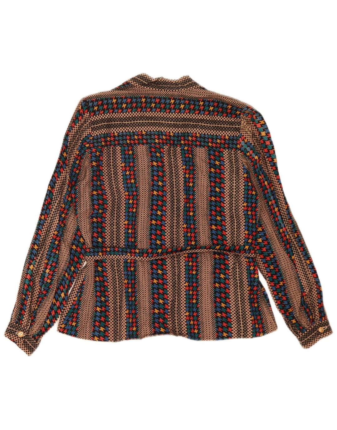 Vintage Womens Long Sleeve Blouse Top UK 14 Medium Brown Striped