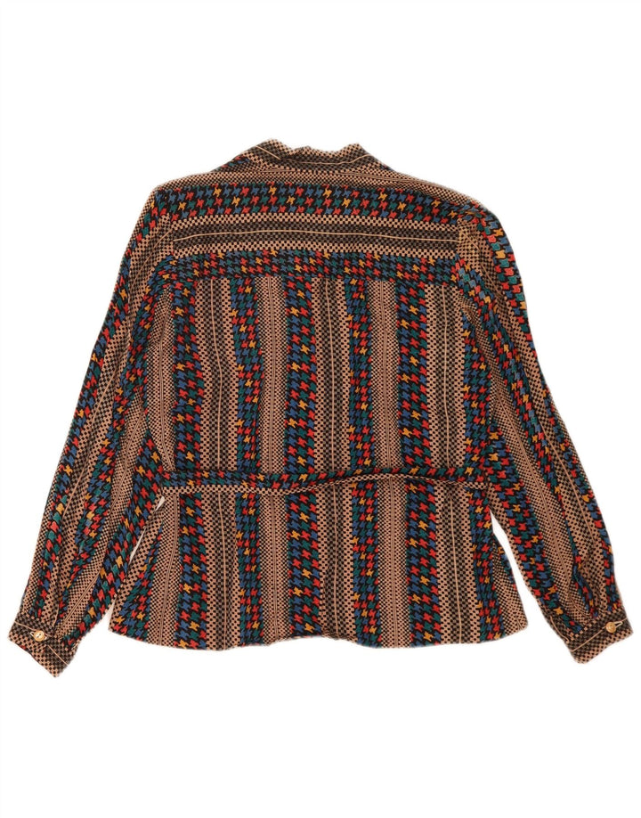 Vintage Womens Long Sleeve Blouse Top UK 14 Medium Brown Striped