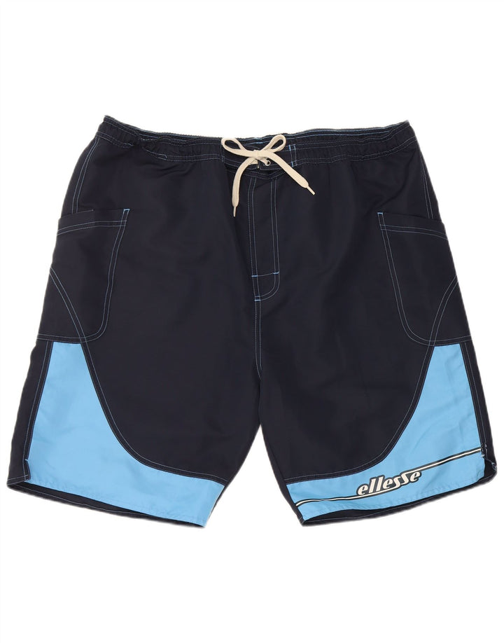 ELLESSE Mens Swimming Shorts XL  Navy Blue Colourblock Polyester