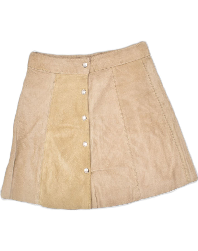 VERA PELLE Womens High Waist Leather Skirt IT 42 Medium W26 Beige Leather | Vintage | Thrift | Second-Hand | Used Clothing | Messina Hembry 