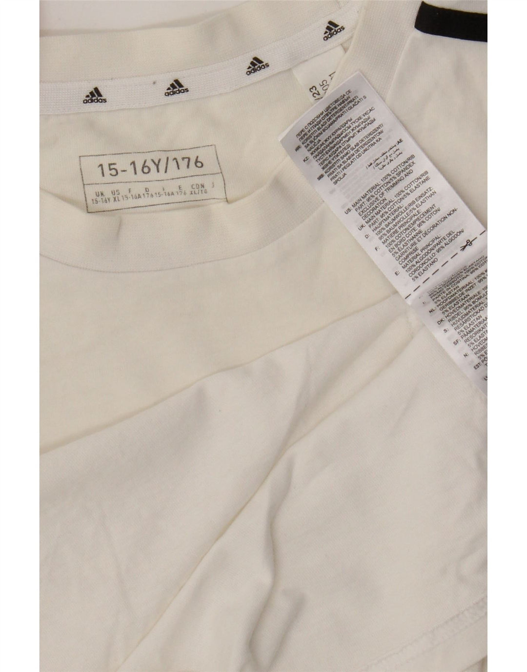 Adidas Boys T-Shirt Top 15-16 Years White Cotton