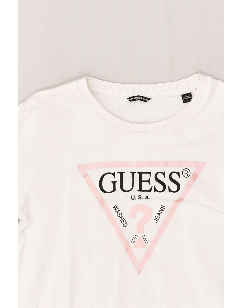 GUESS Girls Graphic Sweatshirt Jumper 15-16 Years White Cotton | Vintage Guess | Thrift | Second-Hand Guess | Used Clothing | Messina Hembry 