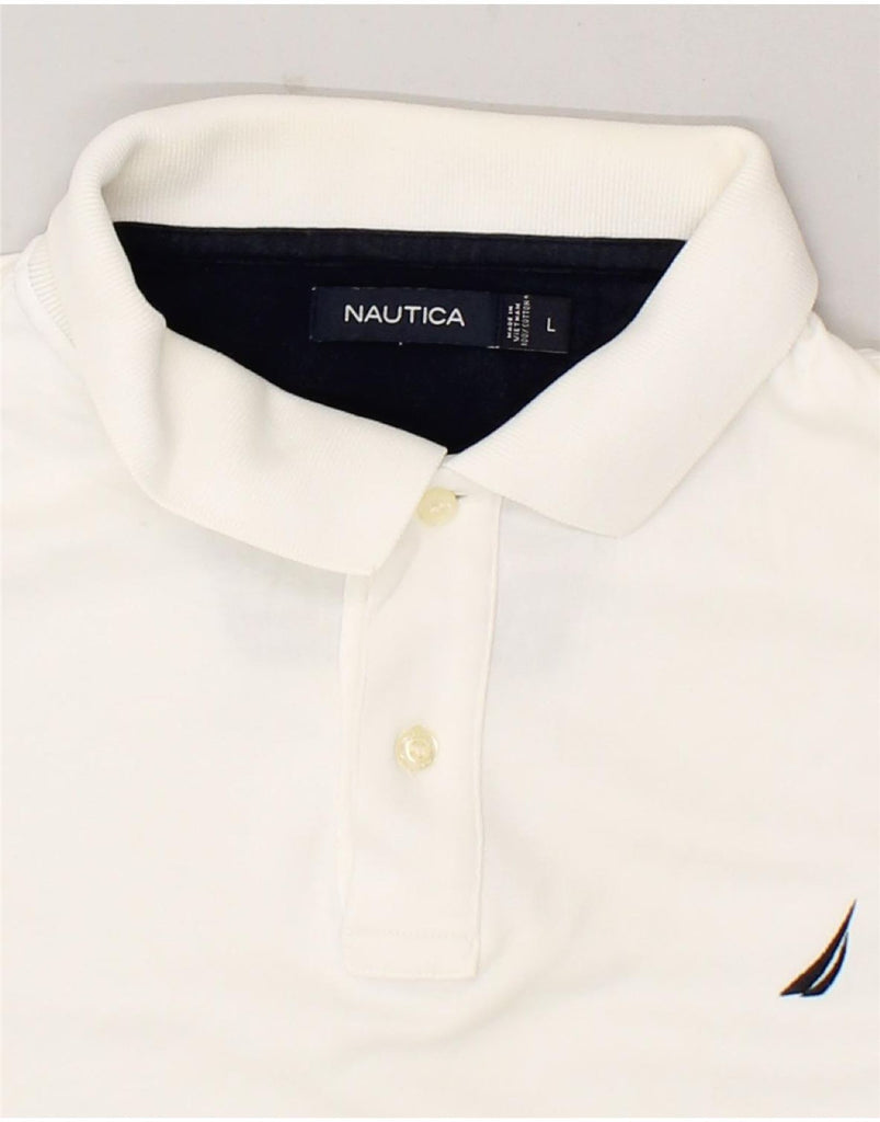 NAUTICA Mens Polo Shirt Large White Cotton | Vintage Nautica | Thrift | Second-Hand Nautica | Used Clothing | Messina Hembry 
