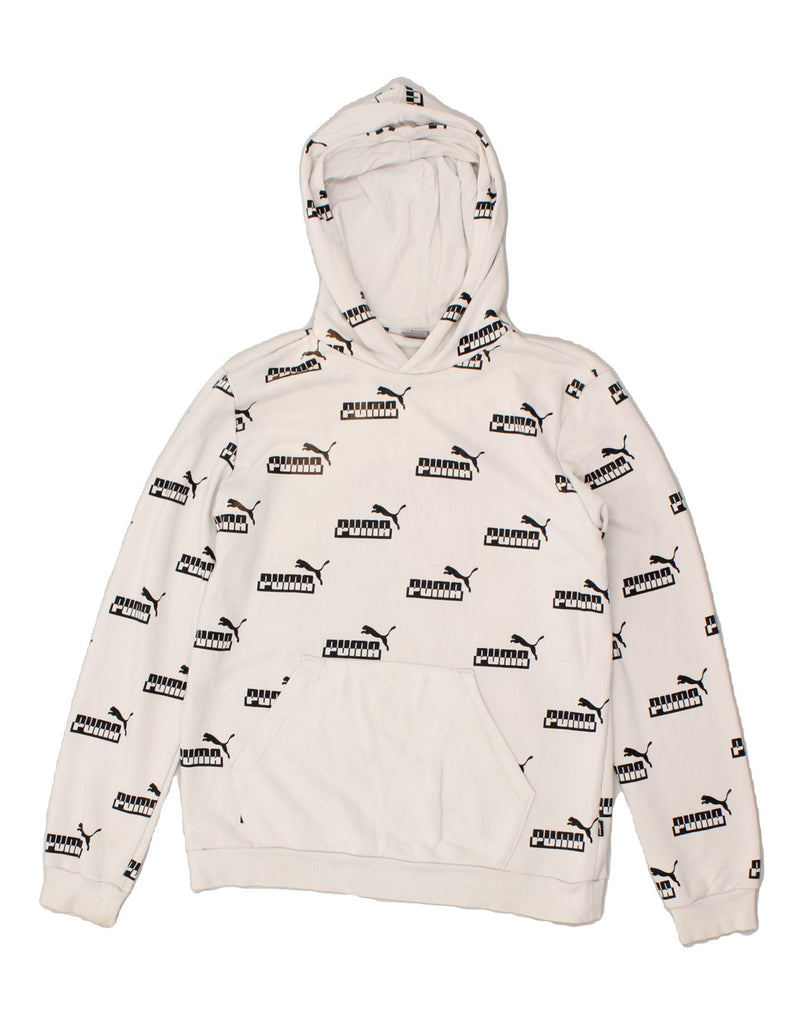 PUMA Boys Graphic Hoodie Jumper 15-16 Years White Cotton Logo Vintage Puma and Second-Hand Puma from Messina Hembry 