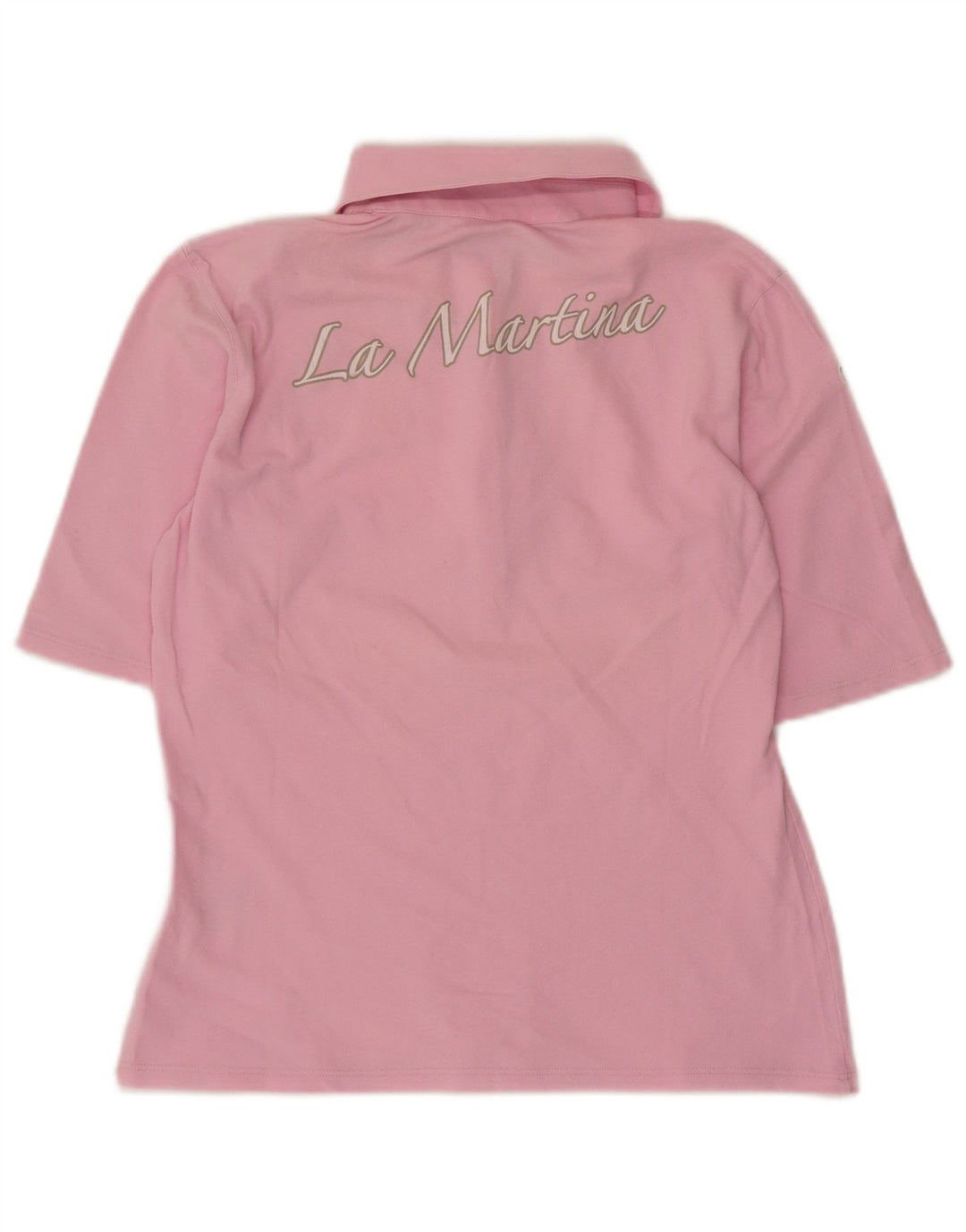La Martina Womens Graphic Polo Shirt IT 44 Medium Pink Cotton