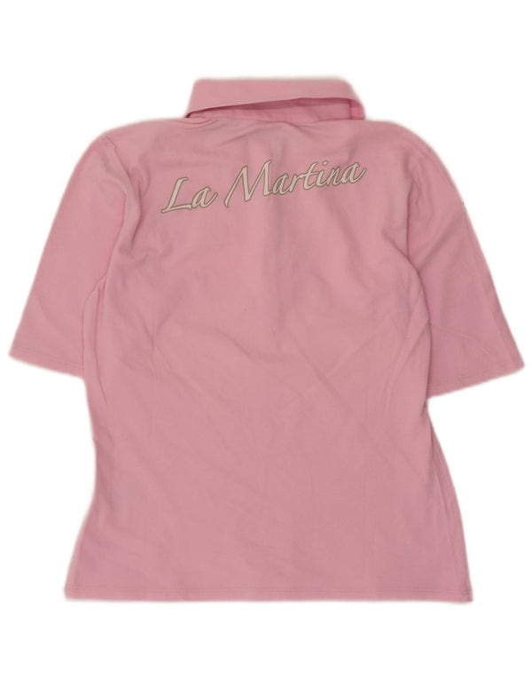 La Martina Womens Graphic Polo Shirt IT 44 Medium Pink Cotton