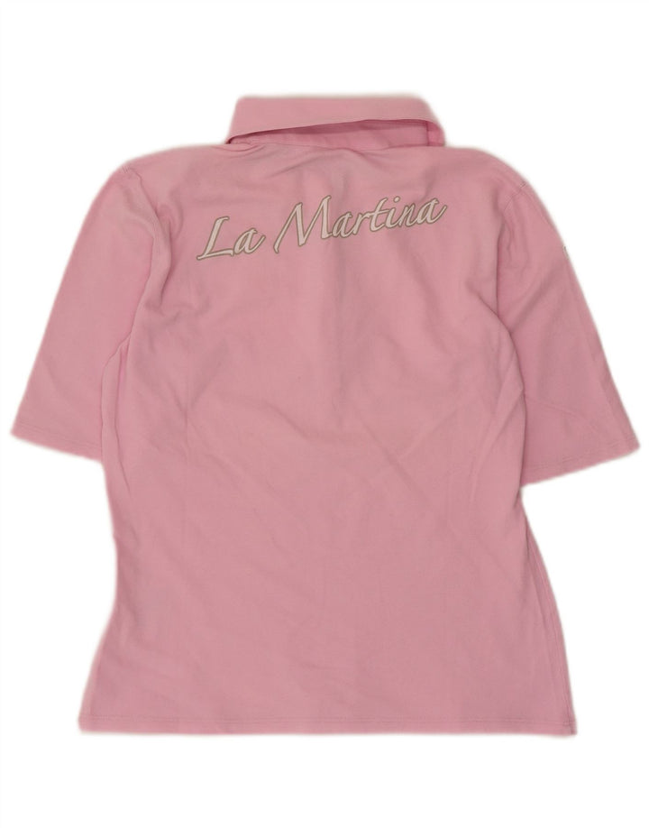 La Martina Womens Graphic Polo Shirt IT 44 Medium Pink Cotton