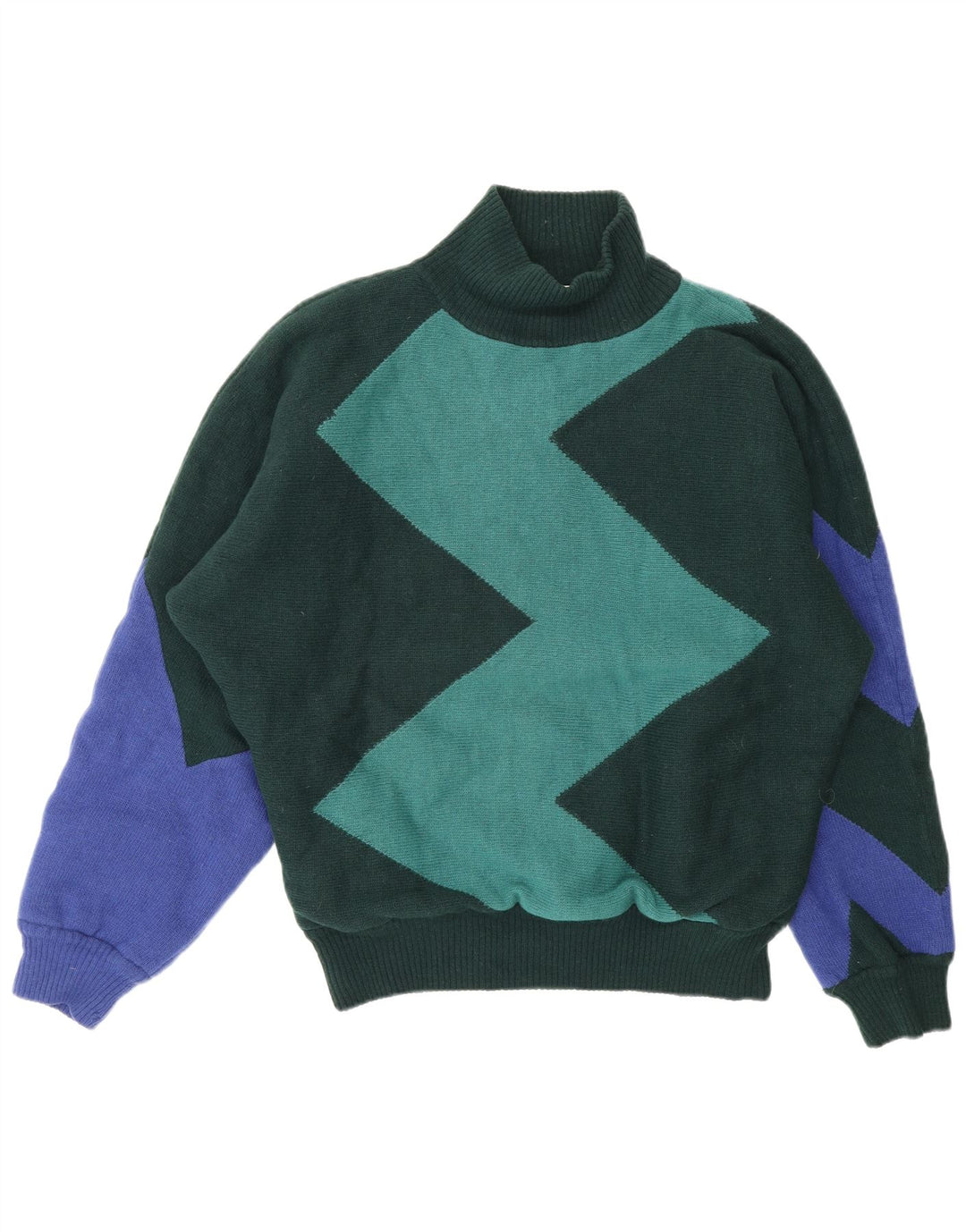 Gianni Versace Mens Turtle Neck Jumper Sweater Medium Green Colourblock