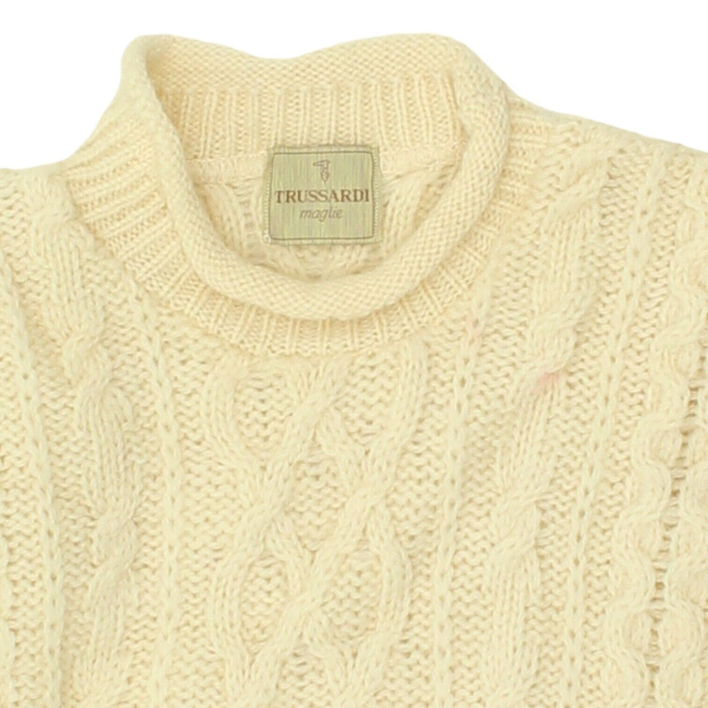 Trussardi Mens Yellow Cable Knit Jumper | Vintage High End Designer Sweater VTG | Vintage Messina Hembry | Thrift | Second-Hand Messina Hembry | Used Clothing | Messina Hembry 