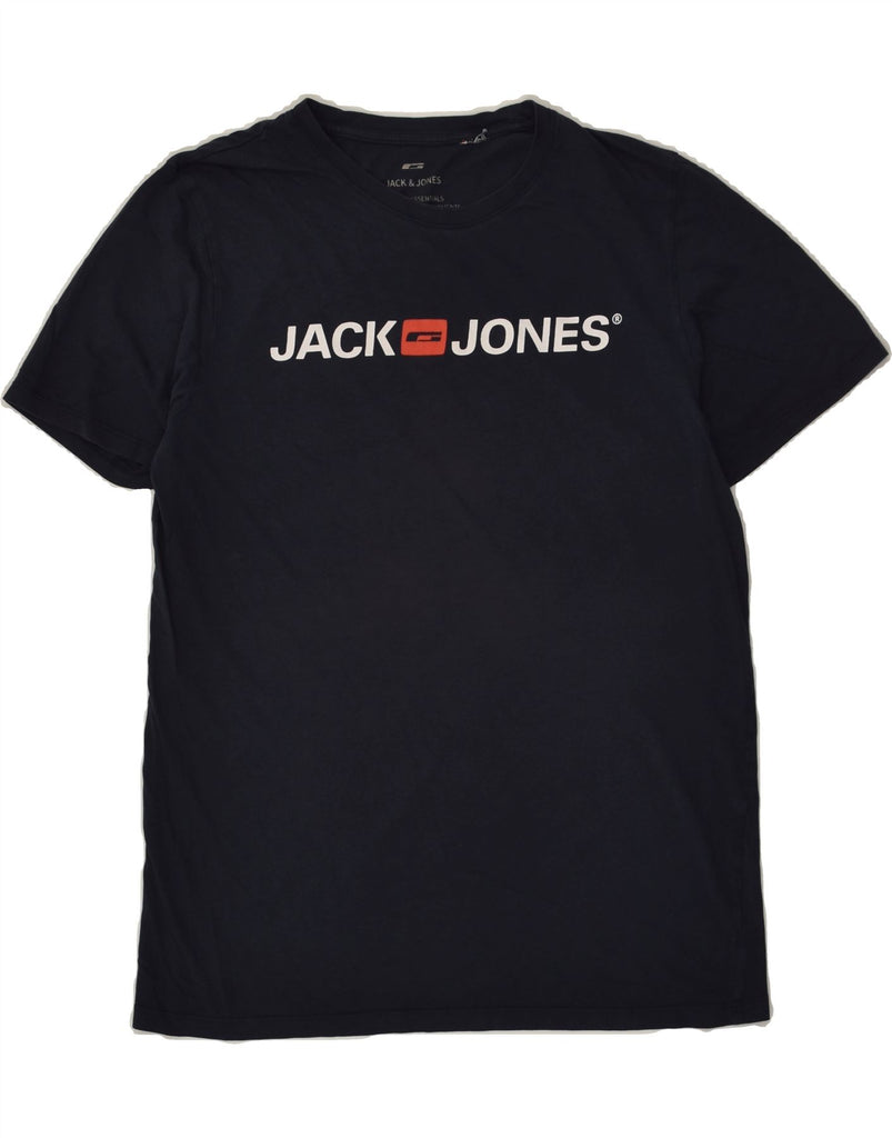 JACK & JONES Mens Slim Graphic T-Shirt Top Large Navy Blue Cotton | Vintage Jack & Jones | Thrift | Second-Hand Jack & Jones | Used Clothing | Messina Hembry 