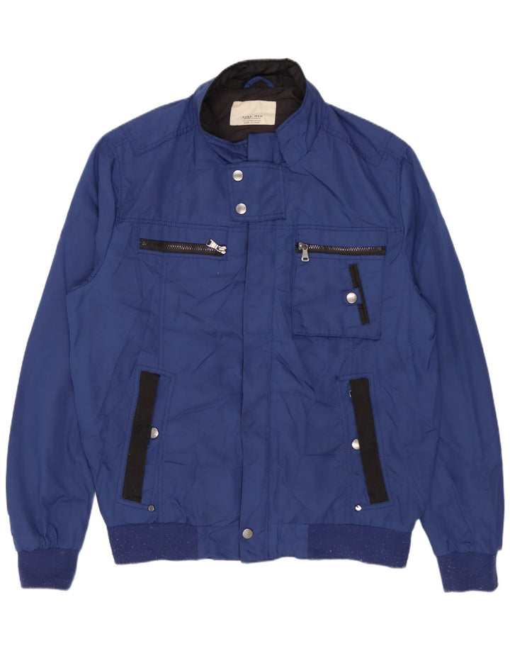 ZARA Mens Bomber Jacket UK 42 XL Blue Polyester