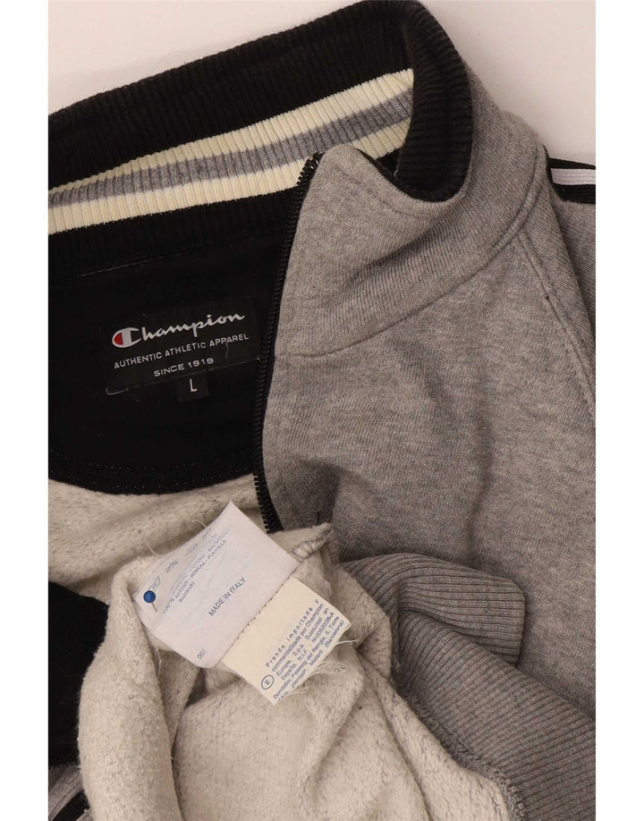 Champion Mens Tracksuit Top Jacket Large Grey Flecked Cotton