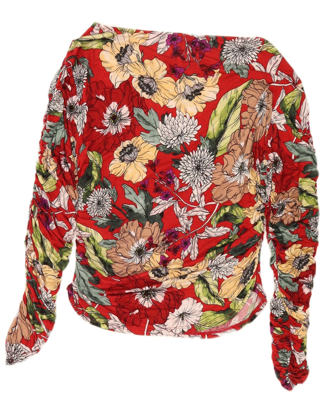 Guess Womens Oversized Long Sleeve Blouse Top UK 8 Small Red Floral Rayon