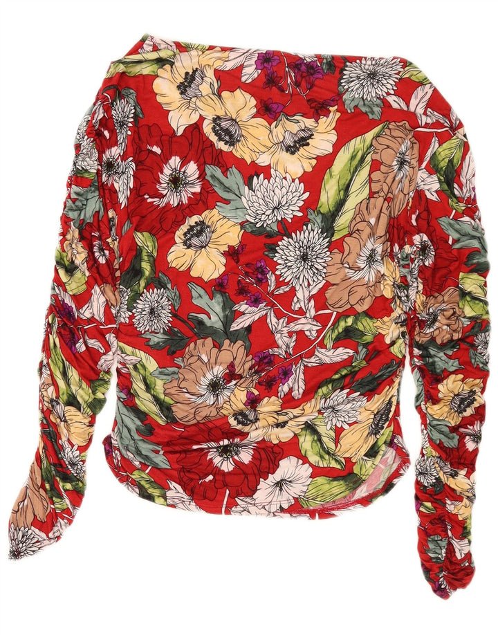 Guess Womens Oversized Long Sleeve Blouse Top UK 8 Small Red Floral Rayon