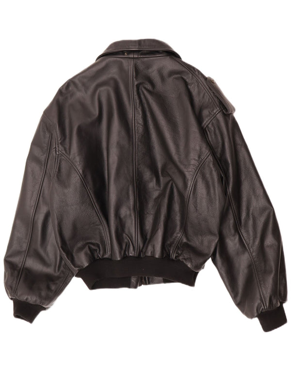 Vintage Mens Faux Leather Military Jacket IT 48/50 Medium Black
