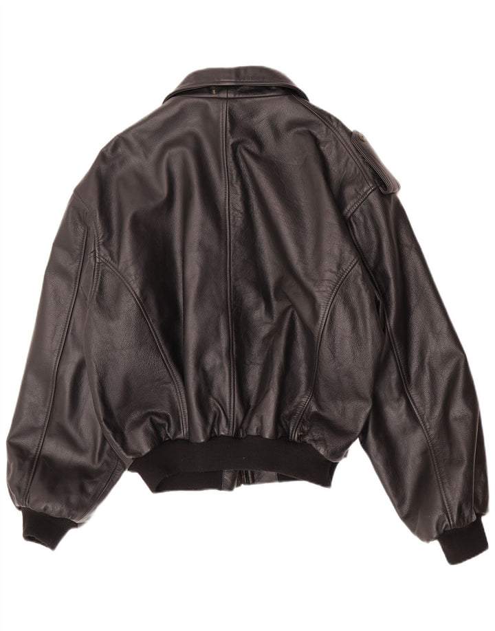 Vintage Mens Faux Leather Military Jacket IT 48/50 Medium Black