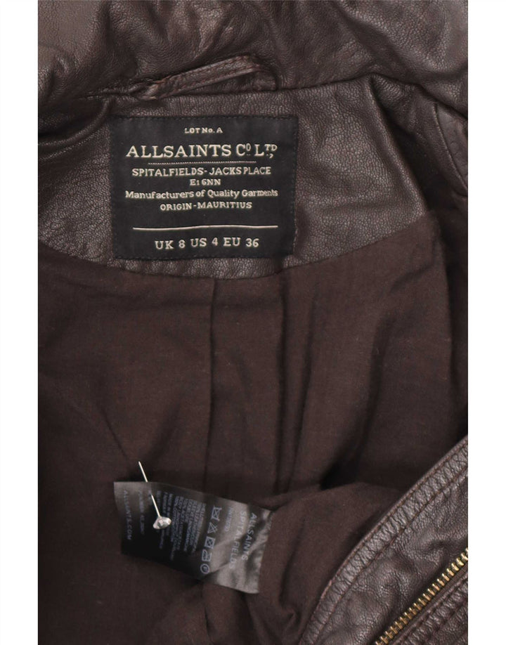 All Saints Womens Biker Jacket UK 8 Small Brown Leather