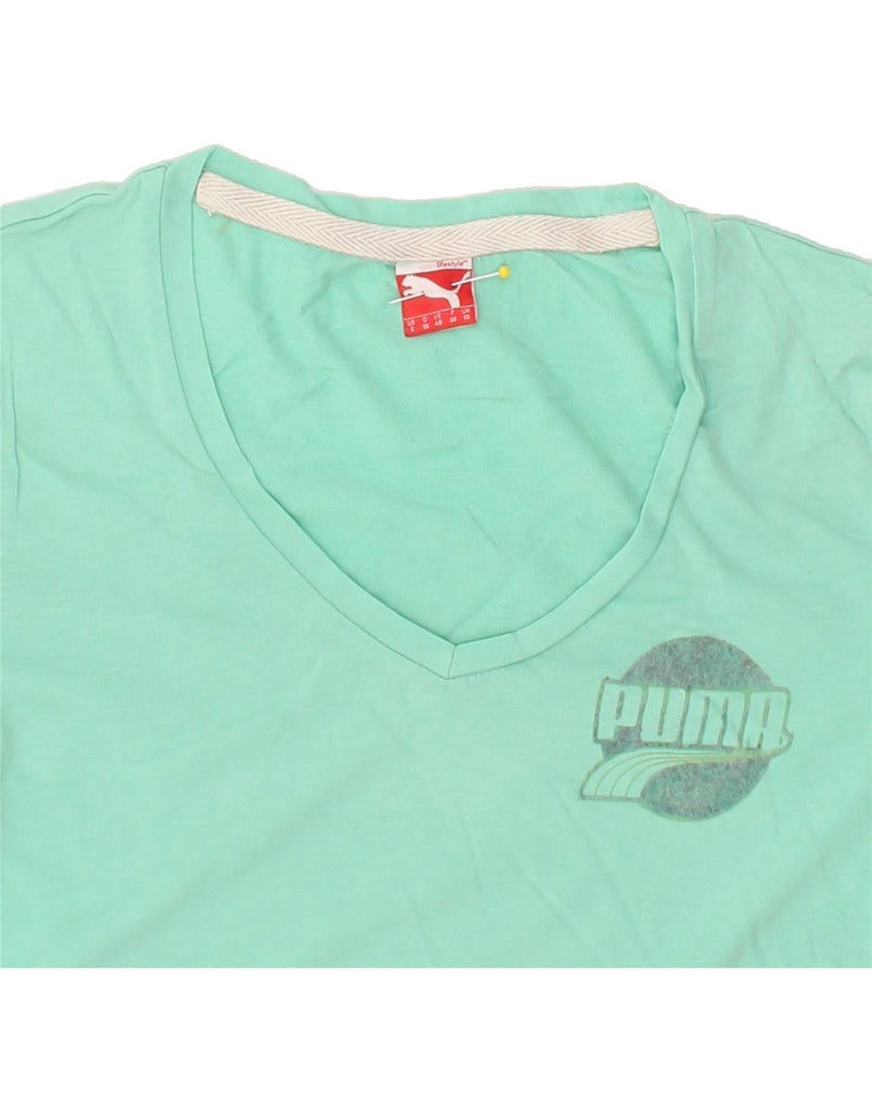 PUMA Womens Graphic T-Shirt Top UK 10 Small Green | Vintage Puma | Thrift | Second-Hand Puma | Used Clothing | Messina Hembry 