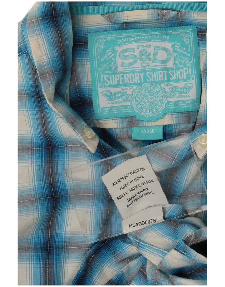 Superdry Mens Shirt Large Blue Check Cotton