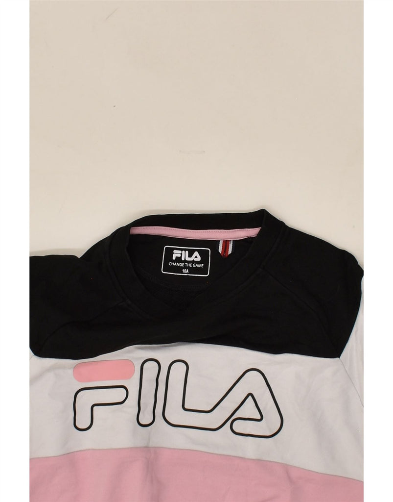 FILA Girls Graphic Sweatshirt Jumper 9-10 Years Pink Colourblock Cotton | Vintage Fila | Thrift | Second-Hand Fila | Used Clothing | Messina Hembry 