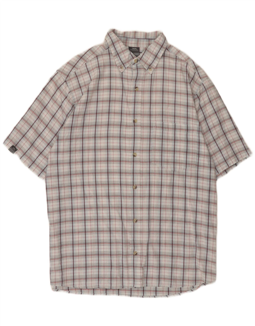 TRESPASS Mens Short Sleeve Shirt Large Grey Check Cotton