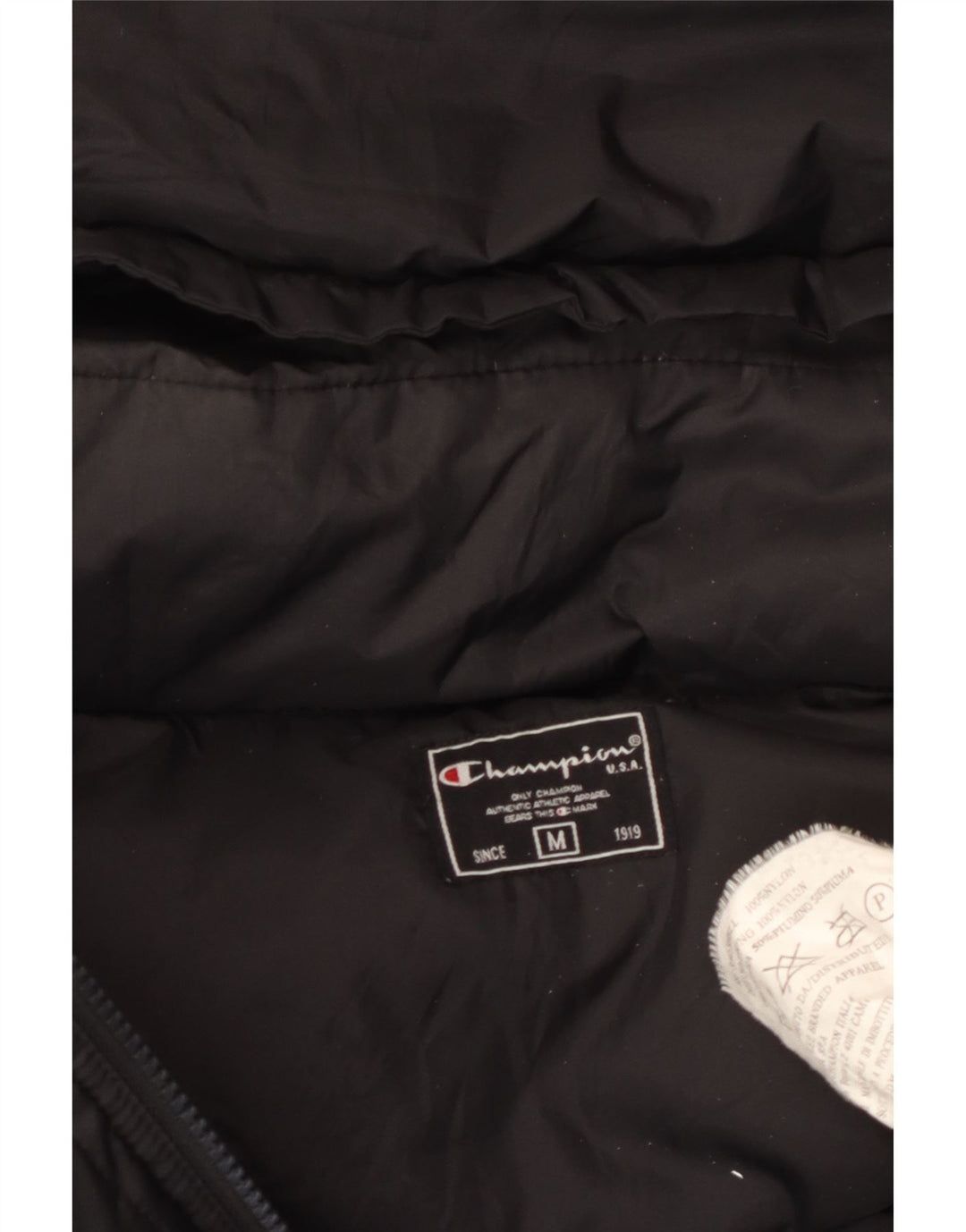 Champion Mens Hooded Padded Jacket UK 38 Medium Black Nylon