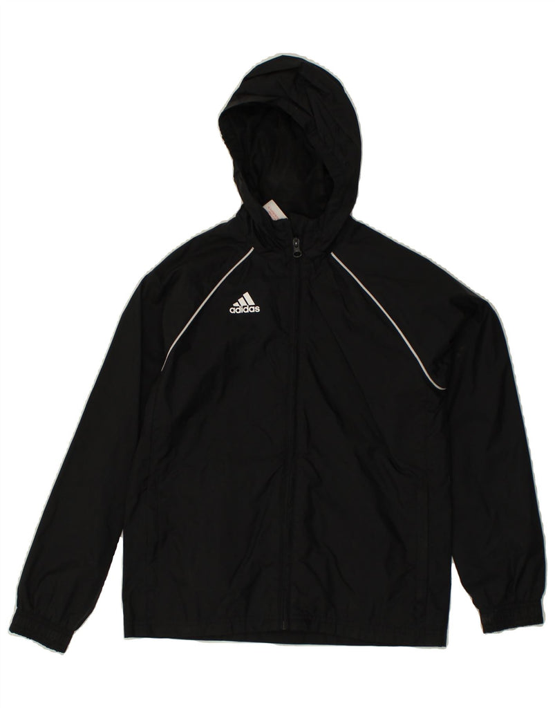 ADIDAS Boys Hooded Tracksuit Top Jacket 9-10 Years Black Polyester Vintage Adidas and Second-Hand Adidas from Messina Hembry 